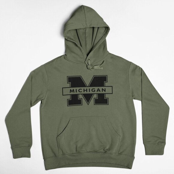 NEW Michigan Wolverines M Banner Pullover Fleece Hoodie MILITARY ARMY GREEN